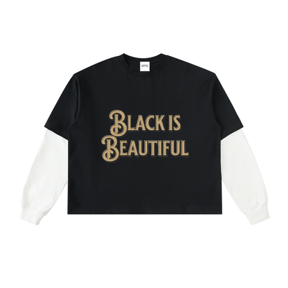 Layered Contrast Sleeve Cotton T-Shirt