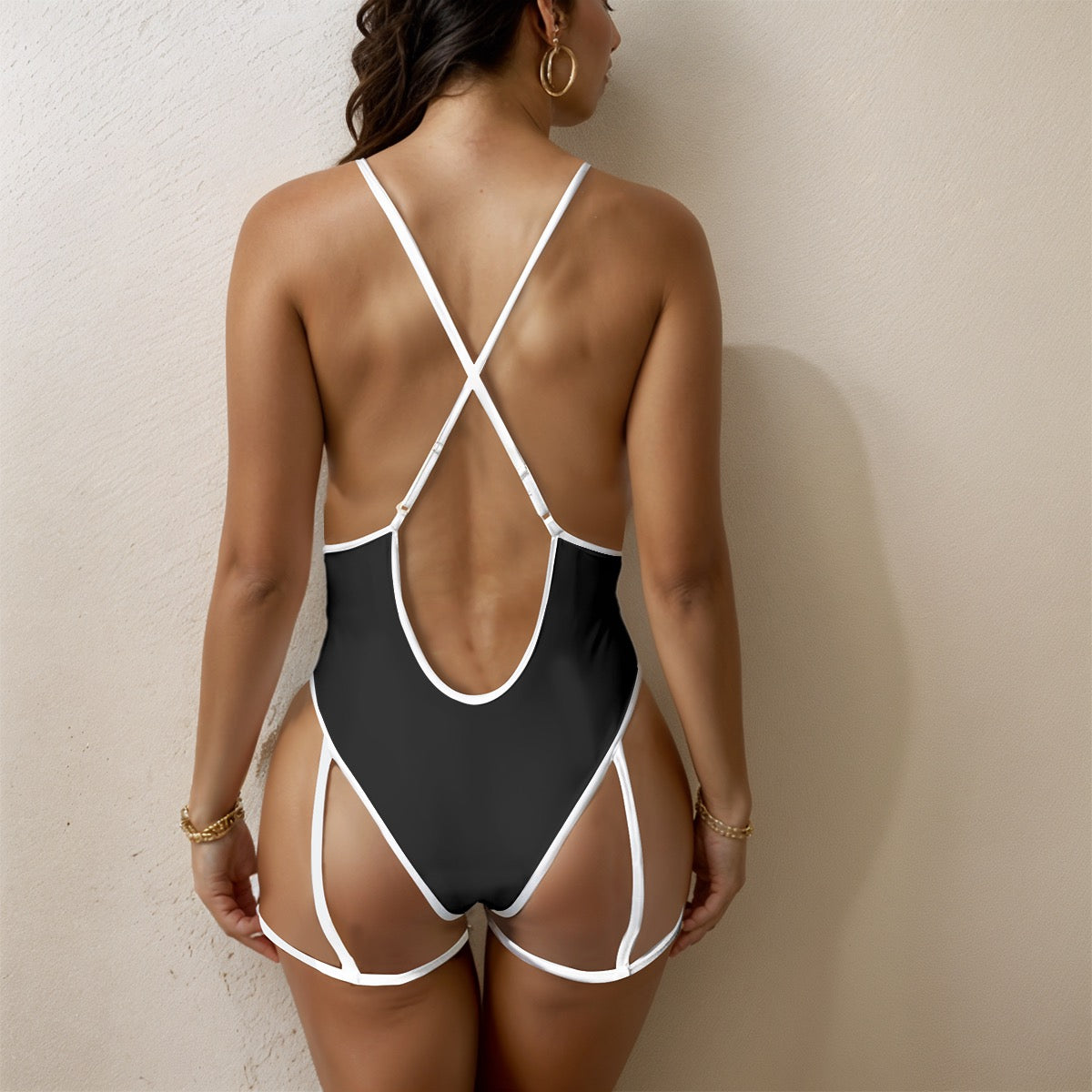 Black Women's Sexy Tie One-Piece Swimsuit