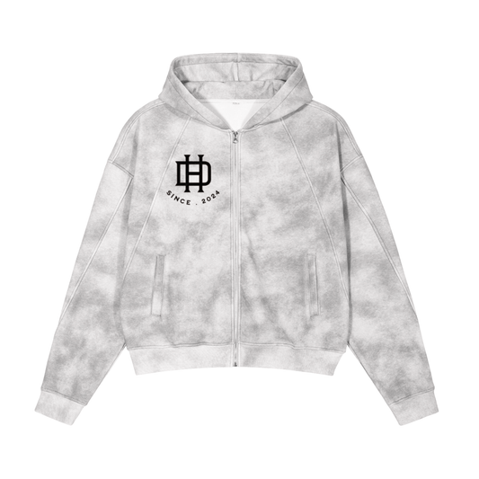 Dirty Washed Boxy Zip-up Fleece Hoodie