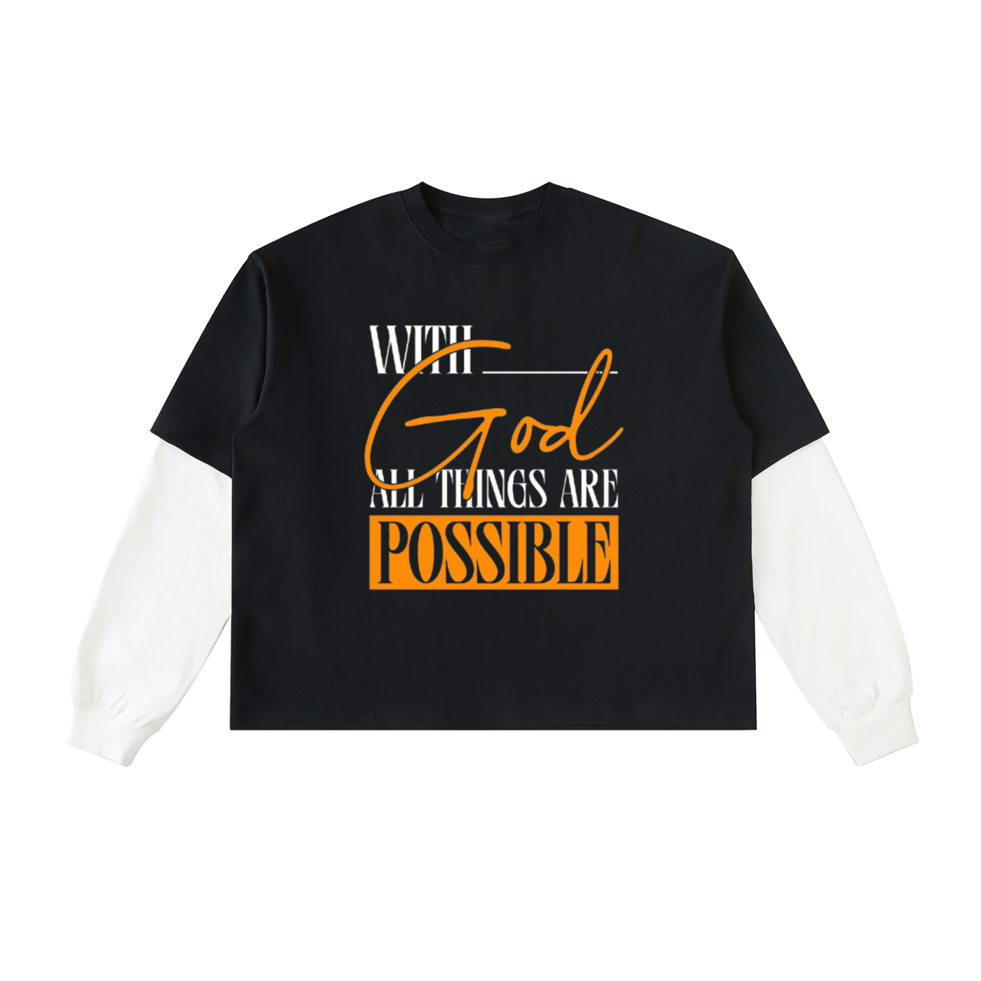 With God Contrast Sleeve Cotton T-Shirt