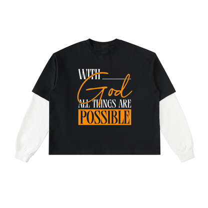 With God Contrast Sleeve Cotton T-Shirt