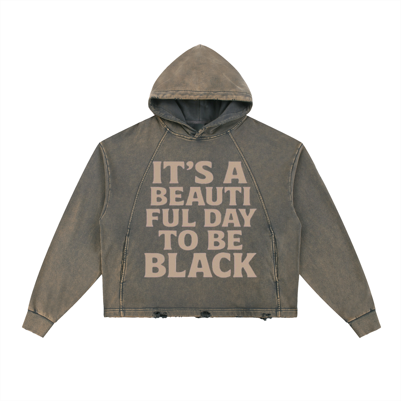Beautiful Day” Vintage Statement Frayed-Hem Hoodie