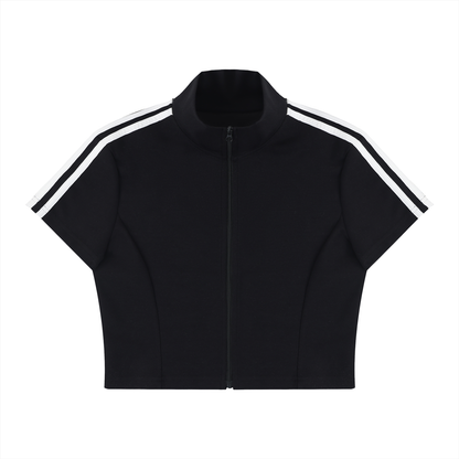 Women's Cropped Full Zip Short Sleeve T-Shirt