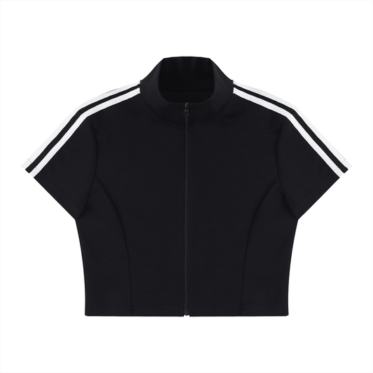 Women's Cropped Full Zip Short Sleeve T-Shirt