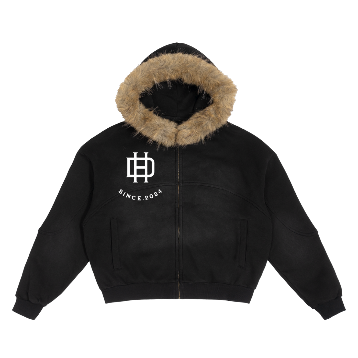 Sun Fade Boxy Detachable Fur Hoodie