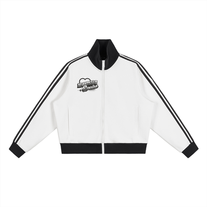 Contrast Side Stripe Fleece Cropped Track Jacket