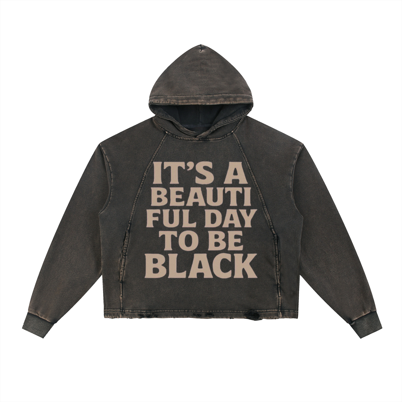 Beautiful Day” Vintage Statement Frayed-Hem Hoodie