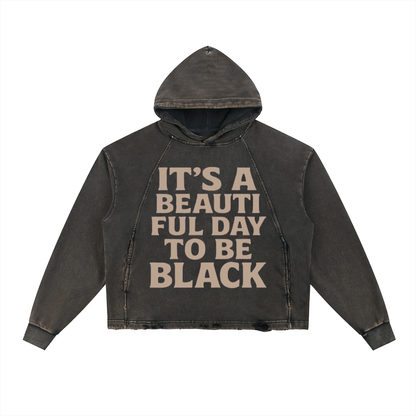 Beautiful Day” Vintage Statement Frayed-Hem Hoodie