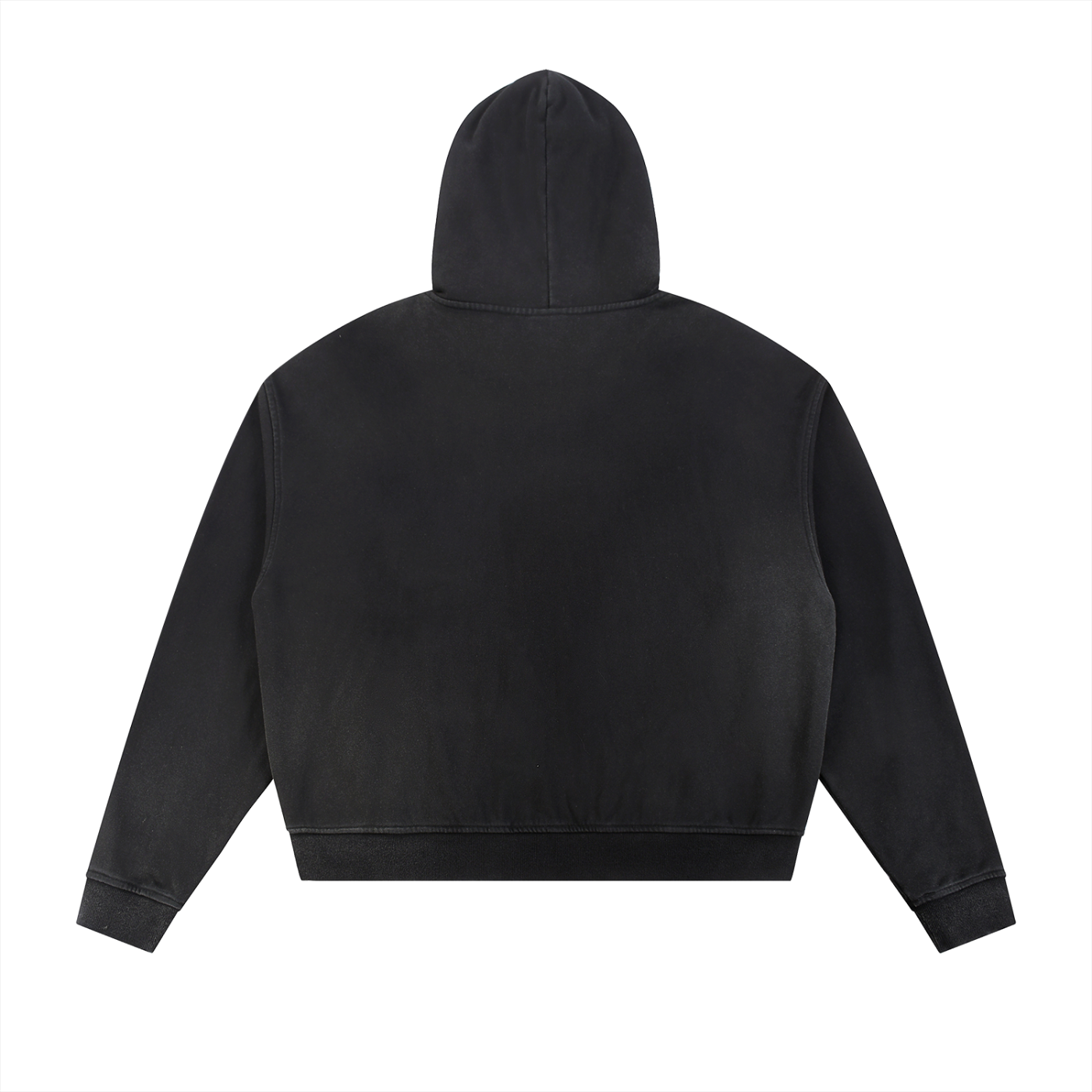 Sun Fade Frayed Raw Edge Fleece Zip Hoodie-with white logo
