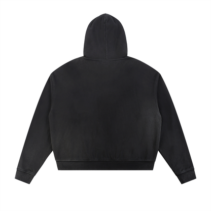 Sun Fade Frayed Raw Edge Fleece Zip Hoodie-with white logo